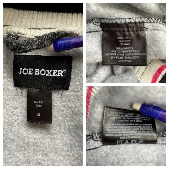 Joe Boxer Size M Sweat Jacket Gray w/ Black/White/Pink strips "A" Patch - Picture 5 of 6